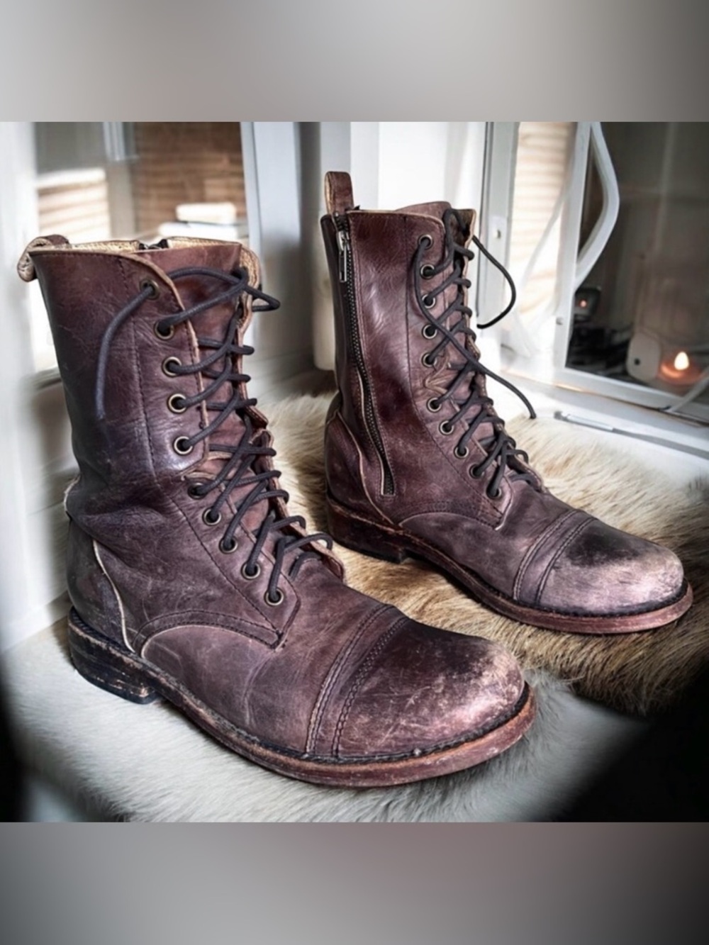 Freebird by Steven CHASE Boots Sz 9 Combat Distressed Lace Up Grunge Biker Brown